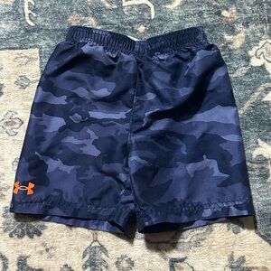 Under Armour Navy Camo Shorts with Orange Accent